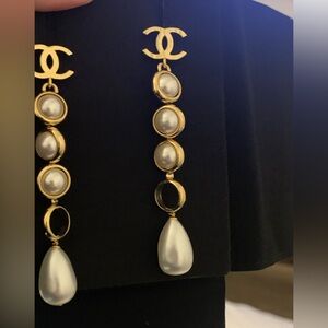 Chanel Gold,White Pearl Drop Earrings, rare , authentic ,summer 2025 collection